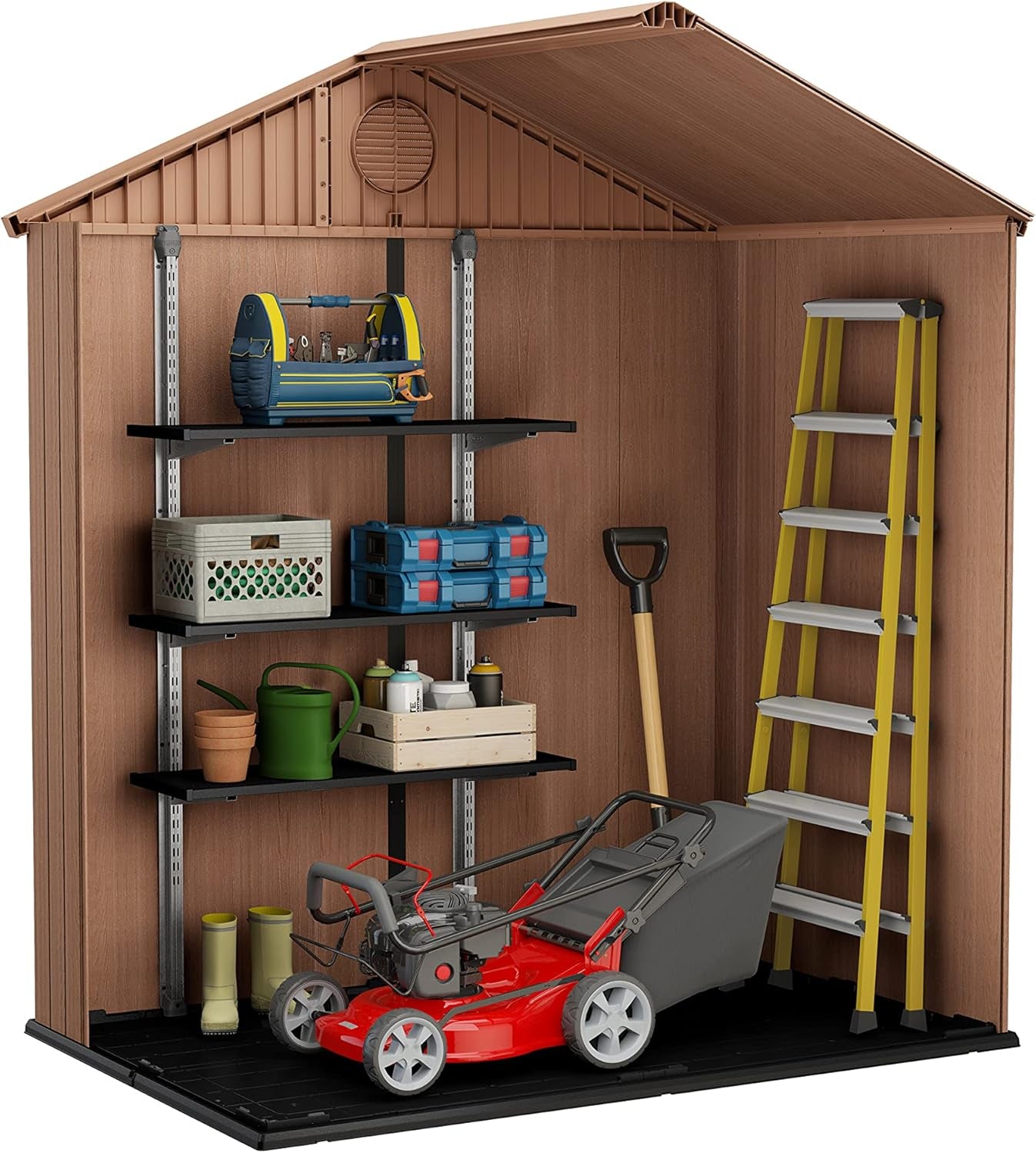 Darwin Outdoor Apex Double Door Garden Storage Shed 6 X 4Ft Brown Wood Look and Feel | Fade Free | All Weather Resistant | Safe and Secure | Zero Maintenance | 15 Year Warranty