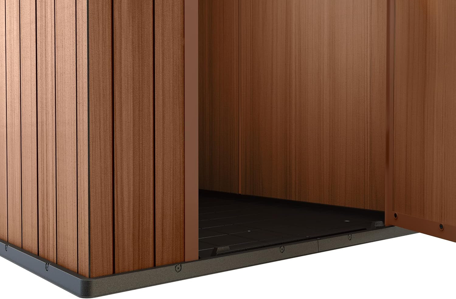Darwin 4X6 Garden Shed with Natural Wood-Look | Evotech Composite, Weather-Resistant & Maintenance-Free | Outdoor Storage for Tools, Bbqs & Bikes | Heavy-Duty Floor & Lockable Door