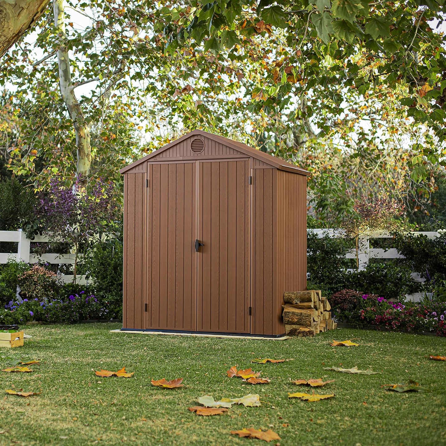 Darwin Outdoor Apex Double Door Garden Storage Shed 6 X 4Ft Brown Wood Look and Feel | Fade Free | All Weather Resistant | Safe and Secure | Zero Maintenance | 15 Year Warranty